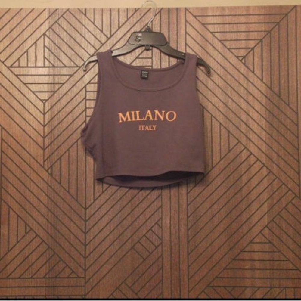 SHEIN Brown Crop Top with Orange Print